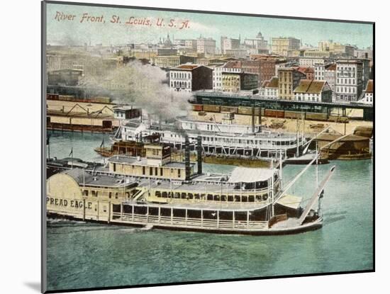 Saint Louis, Missouri: River Front, with Steamboat-null-Mounted Photographic Print