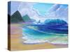 Saint Lucia Tropical Beach Scene Giant Wave and Pitons Mountains-M. Bleichner-Stretched Canvas