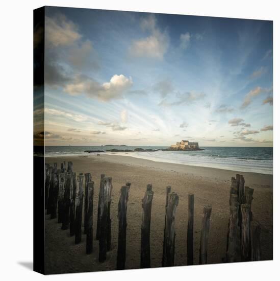 Saint Malo beach in Brittany - square-Philippe Manguin-Stretched Canvas
