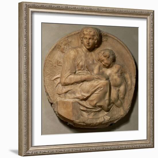 Saint Mary and child with young Saint John Baptist, " Tondo Pitti",1503. Marble,Inv.93.-Michelangelo-Framed Giclee Print