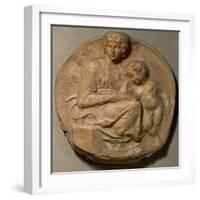 Saint Mary and child with young Saint John Baptist, " Tondo Pitti",1503. Marble,Inv.93.-Michelangelo-Framed Giclee Print