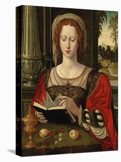 Saint Mary Magdalene Reading, at a Table with Fruit and a Golden Tazza-null-Stretched Canvas