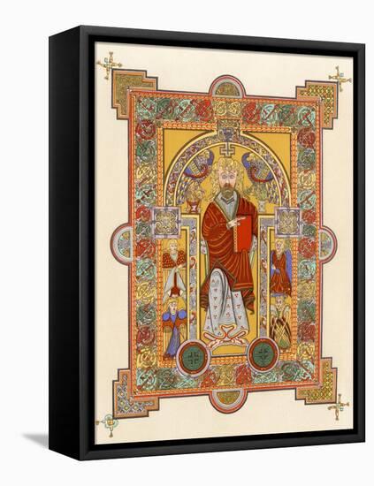 Saint Matthew, an Illuminated Manuscript Page from the Book of Kells, 8th or 9th Century Ad-null-Framed Stretched Canvas