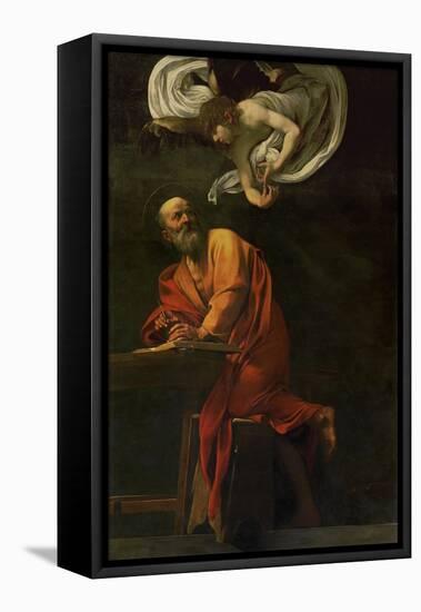 Saint Matthew Writing, Inspired by an Angel, 1600-1602-Caravaggio-Framed Stretched Canvas