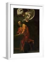 Saint Matthew Writing, Inspired by an Angel, 1600-1602-Caravaggio-Framed Giclee Print