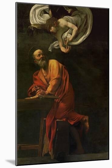 Saint Matthew Writing, Inspired by an Angel, 1600-1602-Caravaggio-Mounted Giclee Print