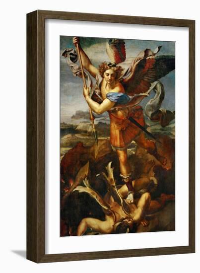 Saint Michael Slaying the Demon, 1518-Raphael-Framed Giclee Print