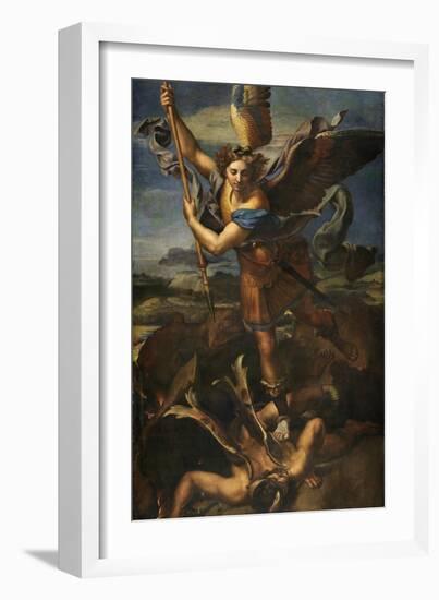 Saint Michael Vanquishing Satan, 1518-Raphael-Framed Giclee Print