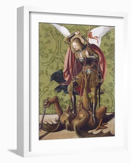 Saint Michel terrassant le démon-Josse Lieferinxe-Framed Giclee Print