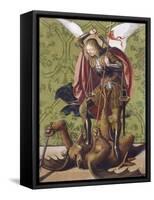 Saint Michel terrassant le démon-Josse Lieferinxe-Framed Stretched Canvas