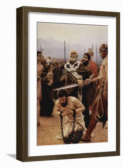 Saint Nicholas of Myra Saves Three Innocents from Death.-Ilya Repin-Framed Art Print