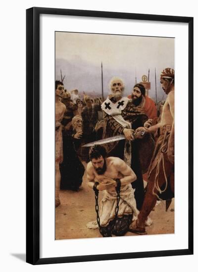 Saint Nicholas of Myra Saves Three Innocents from Death.-Ilya Repin-Framed Art Print