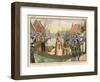 Saint Nicolas Arrives by Canal in a Dutch Village Accompanied by Black Peter-Eugene Damblans-Framed Art Print