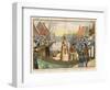 Saint Nicolas Arrives by Canal in a Dutch Village Accompanied by Black Peter-Eugene Damblans-Framed Art Print