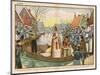 Saint Nicolas Arrives by Canal in a Dutch Village Accompanied by Black Peter-Eugene Damblans-Mounted Art Print