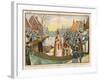 Saint Nicolas Arrives by Canal in a Dutch Village Accompanied by Black Peter-Eugene Damblans-Framed Art Print