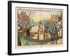 Saint Nicolas Arrives by Canal in a Dutch Village Accompanied by Black Peter-Eugene Damblans-Framed Art Print