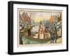 Saint Nicolas Arrives by Canal in a Dutch Village Accompanied by Black Peter-Eugene Damblans-Framed Art Print