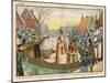 Saint Nicolas Arrives by Canal in a Dutch Village Accompanied by Black Peter-Eugene Damblans-Mounted Art Print