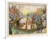 Saint Nicolas Arrives by Canal in a Dutch Village Accompanied by Black Peter-Eugene Damblans-Framed Art Print