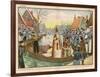 Saint Nicolas Arrives by Canal in a Dutch Village Accompanied by Black Peter-Eugene Damblans-Framed Art Print