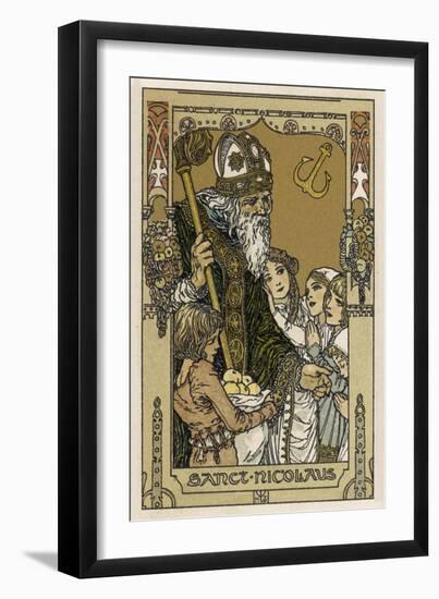 Saint Nicolas with Children, The Original Santa Claus-Heinrich Lefler-Framed Art Print