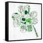 Saint Patrick's Day Doodles in the Shape of Clover with Four Leaves-Alisa Foytik-Framed Stretched Canvas