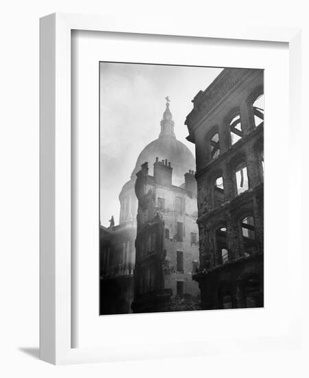 Saint Paul's Cathedral Admist Ruins-null-Framed Photographic Print