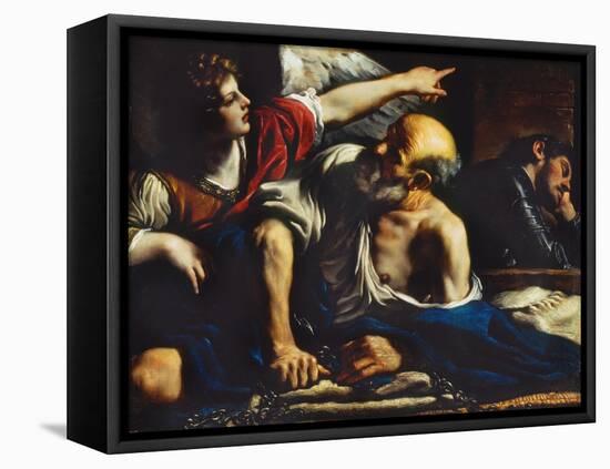 Saint Peter Freed by the Angel-Guercino (Giovanni Francesco Barbieri)-Framed Stretched Canvas