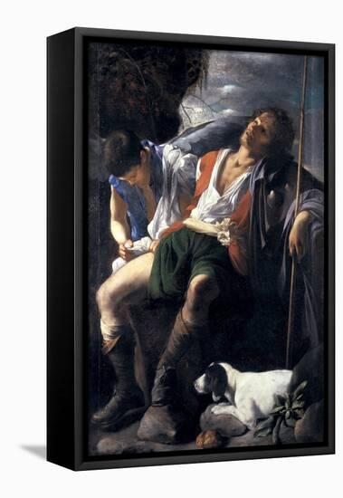 Saint Roch Comforted by an Angel-Carlo Saraceni-Framed Stretched Canvas