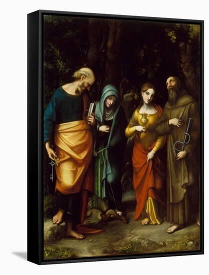 Saints Peter, Martha, Mary Magdalen, and Leonard, c.1515-7-Correggio-Framed Stretched Canvas