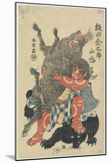 Sakata Kintaro Playing with Wild Animals in Mountain, Late 18th Century-Katsukawa Shunsho-Mounted Giclee Print