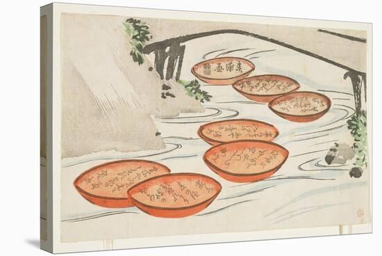 Sake Cups in a River, C.1854-59-Shumpo-Stretched Canvas