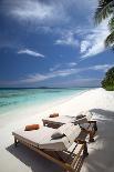 Two deck chairs under palm trees and tropical beach, The Maldives, Indian Ocean, Asia-Sakis Papadopoulos-Photographic Print