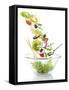 Salad Ingredients Falling into a Glass Bowl-Caroline Martin-Framed Stretched Canvas