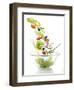 Salad Ingredients Falling into a Glass Bowl-Caroline Martin-Framed Premium Photographic Print