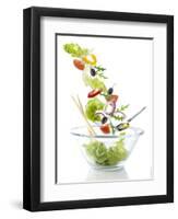 Salad Ingredients Falling into a Glass Bowl-Caroline Martin-Framed Premium Photographic Print