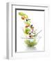 Salad Ingredients Falling into a Glass Bowl-Caroline Martin-Framed Premium Photographic Print