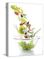 Salad Ingredients Falling into a Glass Bowl-Caroline Martin-Stretched Canvas