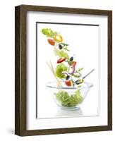 Salad Ingredients Falling into a Glass Bowl-Caroline Martin-Framed Photographic Print