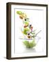 Salad Ingredients Falling into a Glass Bowl-Caroline Martin-Framed Photographic Print