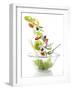 Salad Ingredients Falling into a Glass Bowl-Caroline Martin-Framed Photographic Print