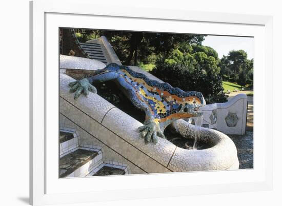 Salamander in Majolica Enamel in Double Staircase with Waterfall in Central Entrance to Guell Park-null-Framed Giclee Print