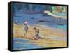 Salcombe Beach, Children-Jennifer Wright-Framed Stretched Canvas