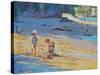 Salcombe Beach, Children-Jennifer Wright-Stretched Canvas