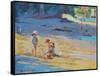 Salcombe Beach, Children-Jennifer Wright-Framed Stretched Canvas