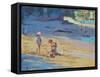 Salcombe Beach, Children-Jennifer Wright-Framed Stretched Canvas