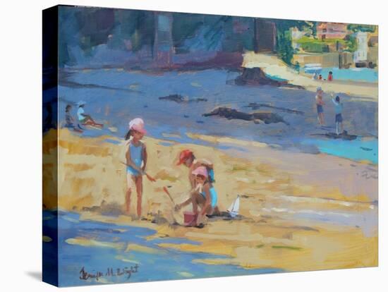 Salcombe Beach, Children-Jennifer Wright-Stretched Canvas
