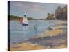 Salcombe, Red Sail-Jennifer Wright-Stretched Canvas