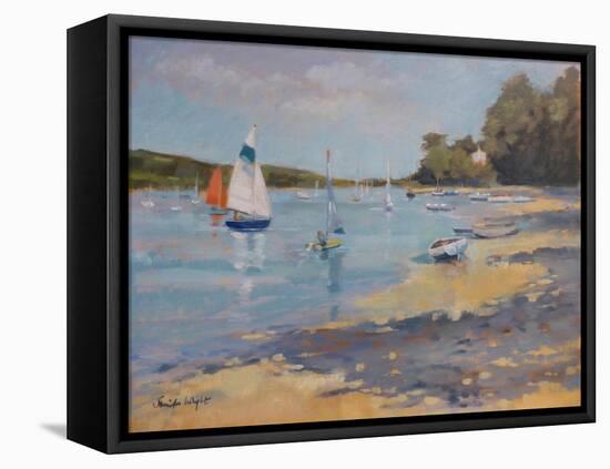 Salcombe, Red Sail-Jennifer Wright-Framed Stretched Canvas